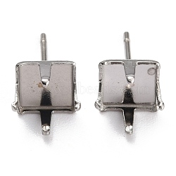 304 Stainless Steel Stud Earring Settings, Prong Earring Settings, Square, Stainless Steel Color, Fit for 8mm Rhinestone, 8x8mm, Pin: 0.8mm(X-STAS-B004-04P-A)
