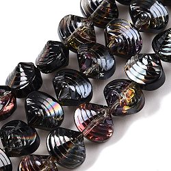 Electroplate Glass Beads Strands, Shell Shape, Black, 8x9.5x7.5mm, Hole: 0.9mm, about 80~84pcs/strand, 25.20~26.88''(64~67.2cm)(EGLA-T021-11J)