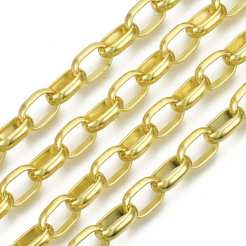 Unwelded Iron Cable Chains, with Spool, Golden, 12.5x8.4x3mm, about 32.8 Feet(10m)/roll