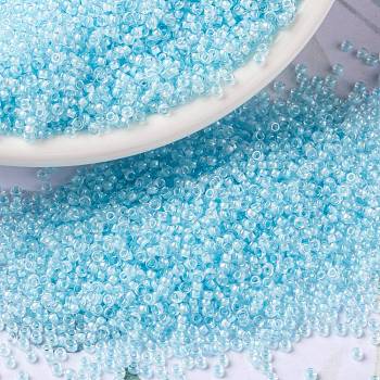 MIYUKI Round Rocailles Beads, Japanese Seed Beads, (RR220) Aqua Mist Lined Crystal, 15/0, 1.5mm, Hole: 0.7mm, about 5555pcs/bottle, 10g/bottle