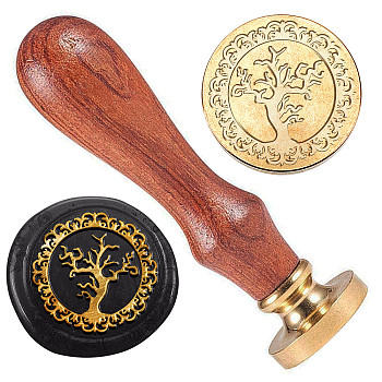 Wax Seal Stamp Set, Brass Sealing Wax Stamp Head, with Wood Handle, for Envelopes Invitations, Gift Card, Tree, 83x22mm, Stamps: 25x14.5mm
