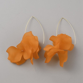 Acrylic Flower Dangle Earrings, Golden 304 Stainless Steel Long Drop Earrings for Women, Dark Orange, 78.5mm, Pin: 0.8mm