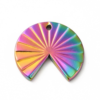 Ion Plating(IP) 304 Stainless Steel Pendants, Fan Charm, Rainbow Color, 18x20x2mm, Hole: 1.3mm