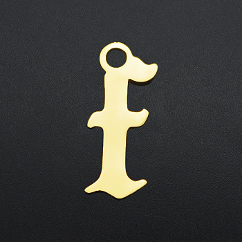 201 Stainless Steel Charms, Laser Cut, Letter, Golden, Letter.F, F:10x4x1mm, Hole: 1.2mm