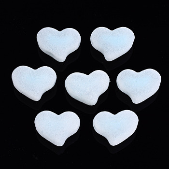Flocky Acrylic Beads, Bead in Bead, Heart, Light Sky Blue, 16x21x12mm, Hole: 2.5mm