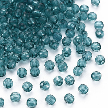 Transparent Acrylic Beads, Faceted, Round, Dark Green, 4x4mm, Hole: 1.5mm, about 16100pcs/500g