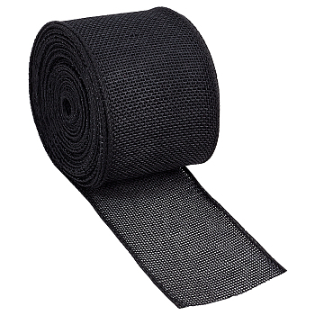 Polyester Imitation Burlap  Ribbon, None Pattern, Flat, Black, 2-1/2 inch(63mm), about 10.94 Yards(10m)/Roll