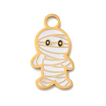 304 Stainless Steel Enamel Halloween Theme Pendants, Golden, Ghost, 16x9x1mm, Hole: 2mm