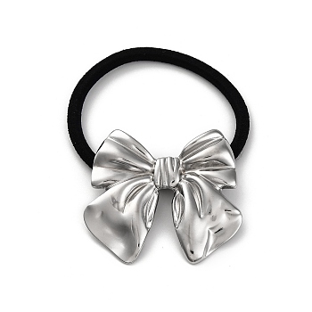 304 Stainless Steel Hair Ties, with Nylon Cord, Bowknot, Stainless Steel Color, Inner Diameter: 45mm