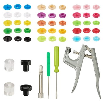 Snap Buttons & Fastener Plier Tool Kits, with Iron and Aluminum Snap Fastener Install Tool Sets and Flat Round Resin Snap Fasteners Raincoat Buttons, Mixed Color, 15.7x13.7x4.6cm