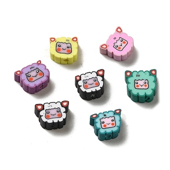 Handmade Polymer Clay Beads, Sheep, Mixed Color, 6.5~8.5x8~9x4~4.5mm, Hole: 1.6~1.8mm