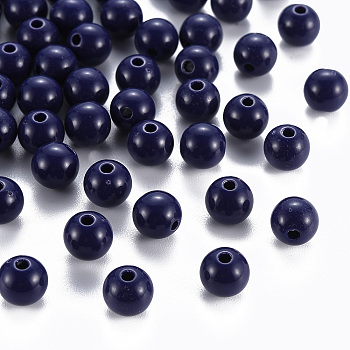 Opaque Acrylic Beads, Round, Prussian Blue, 8x7mm, Hole: 2mm