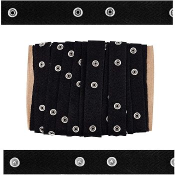 PandaHall Elite Cotton Ribbons, with Brass Buttons, Flat, Black, 3/4 inch(20x4mm), about 10.00 Yards(9.14m)/Set