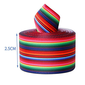 Stripe Pattern Printed Polyester Grosgrain Ribbon, for DIY Bowknot Accessories, Dark Red, 2-1/2 inch(63mm), about 5yards/roll(4.57m/roll)