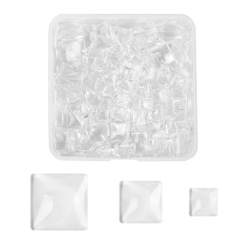 150Pcs 3 Styles Transparent Glass Square Cabochons, Clear, 50pcs/style