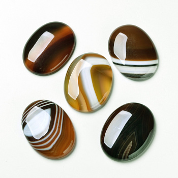 Natural Striped Agate/Banded Agate Cabochons, Flat Back, Oval, Dyed, Saddle Brown, 40x30x7mm
