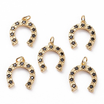 Brass Micro Pave Black Cubic Zirconia Pendants, with Jump  Rings, U Shape, Real 18K Gold Plated, 17.5x14.5x2mm, Jump Ring: 5x1mm, 3mm Inner Diameter