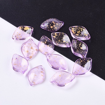 Transparent Glass Pendants, with Glitter Powder, Petal, Purple, 19x13x4.5mm, Hole: 1mm