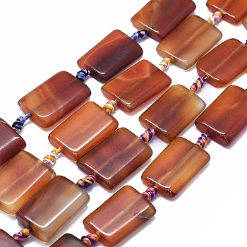 Natural Red Agate Beads Strands, Dyed & Heated, Rectangle, Chocolate, 25~26x17~18x4~7mm, Hole: 2~2.5mm, about 12pcs/strand, 15.3 inch~15.7 inch(39~40cm)