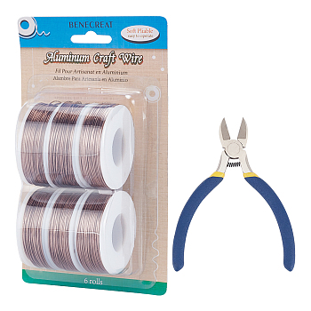 BENECREAT Round Aluminum Wire, with Iron Side Cutting Pliers, Coconut Brown, 20 Gauge, 0.8mm, 36m/roll, 6 rolls