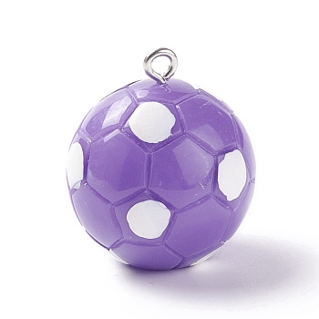 Opaque Resin Pendants, with Platinum Plated Iron Loops, Football, Dark Violet, 24.5x21.5mm