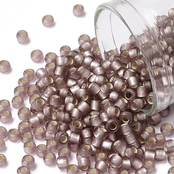 TOHO Round Seed Beads, Japanese Seed Beads, (26F) Silver Lined Frost Light Amethyst, 8/0, 3mm, Hole: 1mm, about 222pcs/bottle, 10g/bottle