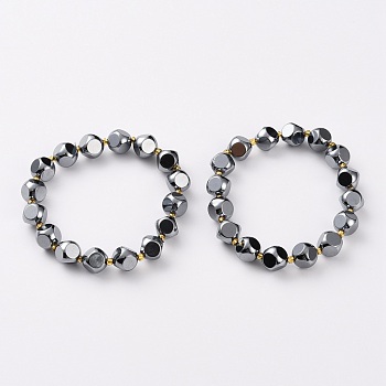Terahertz Stone Beads Stretch Bracelets, Faceted, Six Sided Celestial Dice, Inner Diameter: 2~2-1/8 inch(5~5.3cm)
