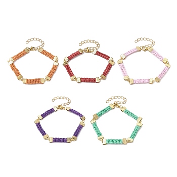 Braided Waxed Polyester Rectangle Link Chain Bracelets, with Real 18K Gold Plated 304 Stainless Steel Clasps, Mixed Color, 6-3/4 inch(17.3cm)