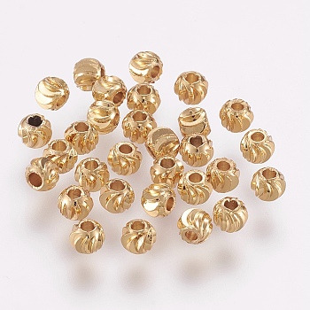 Brass Beads, Long-Lasting Plated, Round, Real 18K Gold Plated, 4x3mm, Hole: 1.6mm