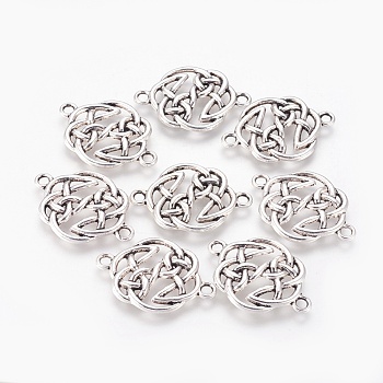 Tibetan Style Alloy Links connectors, Flat Round Knot, Cadmium Free & Nickel Free & Lead Free, Antique Silver, 29x20x2mm, Hole: 2mm