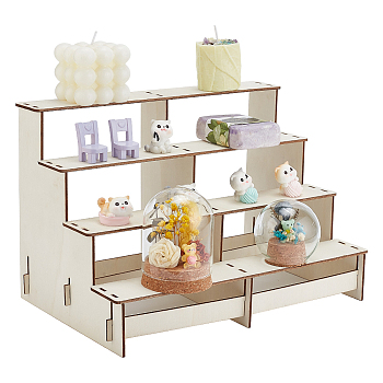 4-Tier Assembled Wood Jewelry Display Riser Stands, Wooden Jewelry Organizer Holder for Rings, Earring Display Cards and Photo, Home Decorations, Beige, 223~300x50~199x3mm, 10pcs/set
