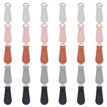 30Pcs 5 Colors PU Leather Zipper Pull Tabs, with Alloy Buckle, Mixed Color, 41mm, 6pcs/color