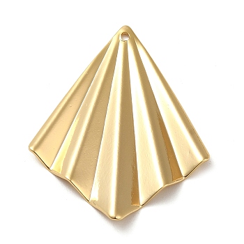 Brass Pendant, Fan, Real 18K Gold Plated, 35x27.5x2.5mm, Hole: 1.2mm