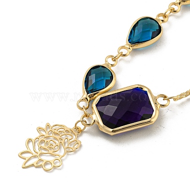 Faceted Rectangle & Teardrop Glass Pendant Necklaces(NJEW-R263-22G)-2