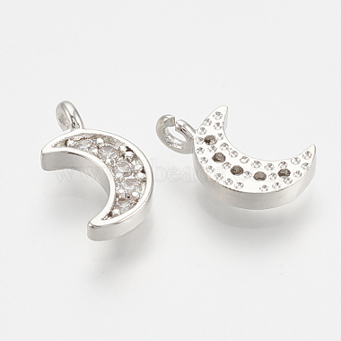 Real Platinum Plated Clear Moon Brass+Cubic Zirconia Charms