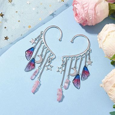 Wing Resin & Natural Quartz Crystal Points Beaded Dangle Earrings(EJEW-TA00523)-2