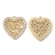 Alloy Rhinestone Pendants, Cadmium Free & Nickel Free & Lead Free, Heart with Flower Charms, Golden, 21x19.5x2mm, Hole: 1.6mm(PALLOY-E027-VF716)