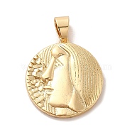 Real 18K Gold Plated Zodiac Theme Brass Pendants, Virgo, 22.5~23x20.5~21x2~3mm, Hole: 6x4mm(KK-M273-04H-G)