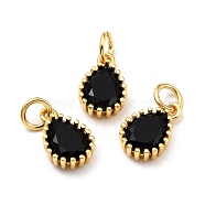 Brass Micro Pave Cubic Zirconia Pendants, Real 18K Gold Plated, Long-Lasting Plated, Teardrop, Black, 12x7.5x3.5mm, Hole: 3mm(ZIRC-D120-01G-01)