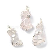 Natural Rose Quartz Pendants, Silver Color Plated Copper Wire Wrapped Nuggets Charms with Star, Silver Color Plated, 23~46x10~17x8~13mm, Hole: 4mm(PALLOY-JF02086-04)