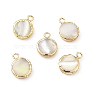 Natural Trochus Shell Charms, with Brass Loops, Flat Round, Light Gold, 13~14x10.5x3~4mm, Hole: 1.8mm(PEAR-P004-47KCG)