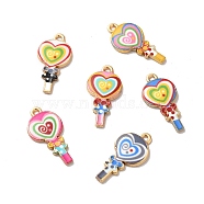 Alloy Enamel Pendants, Golden, Heart Lollipop Charm, Mixed Color, 24x12x2mm, Hole: 1.5mm(ENAM-D043-11G)