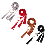 4Pcs 4 Color Microfiber Braided Chain Belts, Imitation Leather Double Tassel Charm Thin Waist Belts, with Golden Alloy Round Knotted Buckle, for Shirt Skirt Dress Overcoat, Mixed Color, 45-1/8 ~47-1/4 inch(114.5~120cm), 1Pc/color(AJEW-GF0006-58)