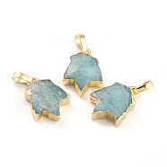 Natural Amazonite Pendants, with Golden Brass Findings, Leaf, 18~18.5x13x5~5.5mm, Hole: 5.5x3.5mm(G-B012-11G-05)