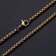 201 Stainless Steel Box Chain Necklace, with Lobster Claw Clasps, Golden, 18.11 inch(46cm) long, Link: 3x2.5x1.5mm(STAS-S105-JN929-2-45)
