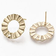 Brass Stud Earring Findings, Real 18K Gold Plated, Nickel Free, Ring, 17.5x17.5mm, Hole: 1.2mm, Pin: 0.8mm(X-KK-T056-14G-NF)