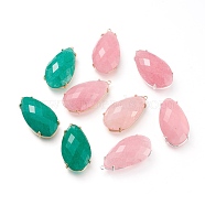 Natural Jade Pendants, with Brass Claw Settings, Faceted, Teardrop, Dyed, Mixed Color, 31x16x8mm, Hole: 1.2mm(G-L514-036)
