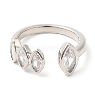 Rack Plating Brass Pave Clear Cubic Zirconia Open Cuff Rings, for Women, Horse Eye, Lead Free & Cadmium Free, Long-Lasting Plated, Platinum, 2.5~10mm, Inner Diameter: 16.8mm(RJEW-Q770-31P)