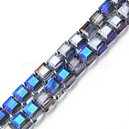 Electroplate Transparent Glass Beads Strands, Faceted, Cube, Blue, 7x7x7mm, Hole: 1.4mm, about 100pcs/strand, 26.77 inch(68cm)(EGLA-N002-28-C06)