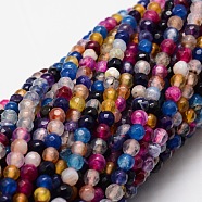 Faceted Natural Agate Round Beads Strands, Dyed, Colorful, 4mm, Hole: 1mm, about 92pcs/strand, 15.3 inch(X-G-E318C-4mm-01)